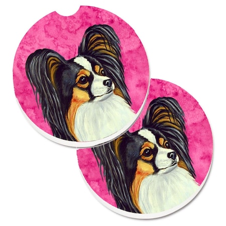 Carolines Treasures Pink Papillon Set of 2 Cup Holder Car Coaster LH9390PKCARC